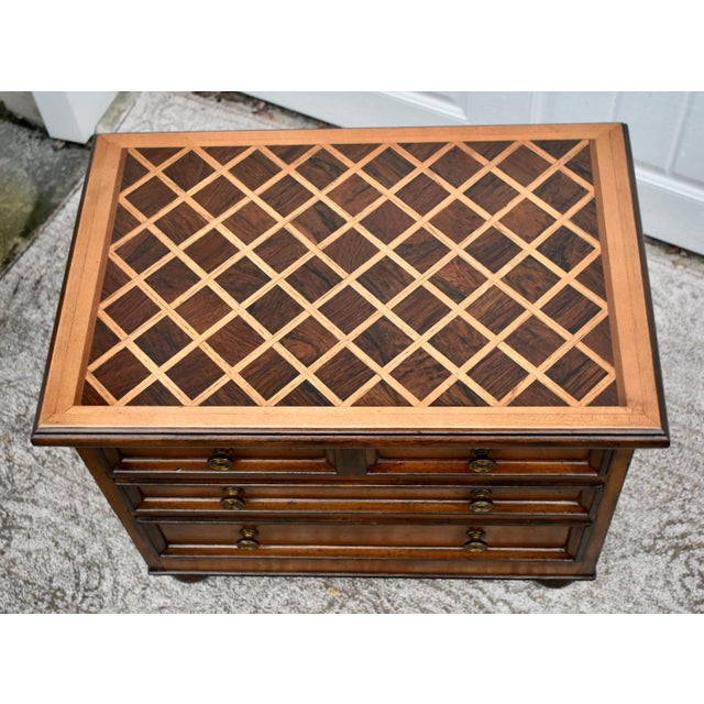 Wood Accent Chest Nightstand French Louis XIII Style Small 3 Drawer Parquet Top For Sale - Image 11 of 12