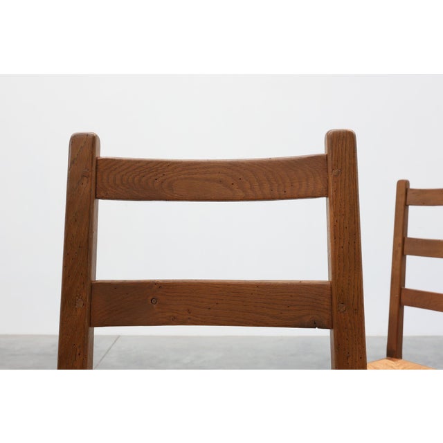 Rustic Oak Ladder-Back Chairs with Rush Seats, France, 1950s, Set of 6 For Sale - Image 12 of 18