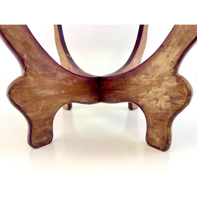 Brass Vintage Hammered Brass Jardiniere With Carved Wooden Stand For Sale - Image 8 of 9