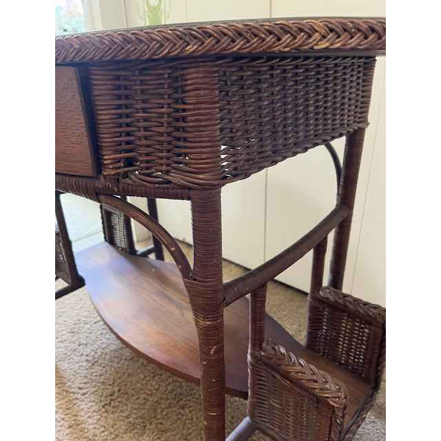 Late 19th Century Vintage Haywood Wakefield Wicker and Oak Desk/Library Table With Drawer For Sale - Image 5 of 10