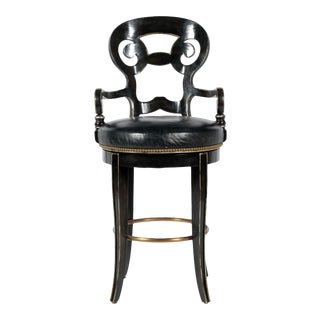 Black Century Leather Upholstered Bar Stool For Sale