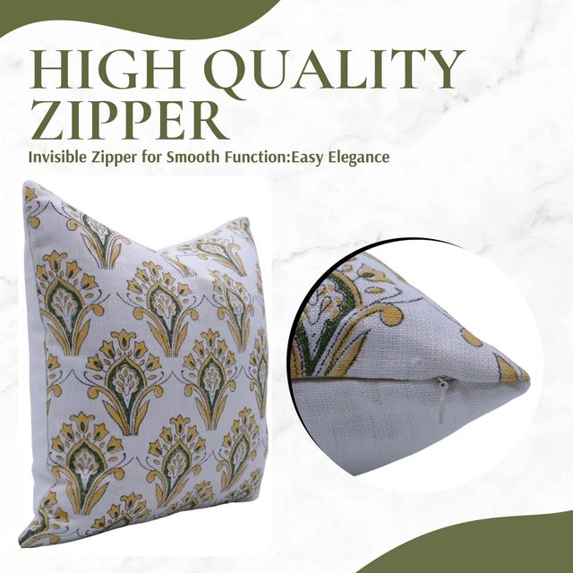 Fabdivine Artisan Block Print Throw Pillow Cover 20x20 Inch Off-White Linen- Chimani For Sale - Image 4 of 5