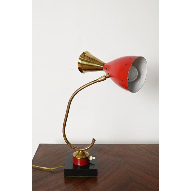 Adjustable Table Lamp in Brass and Red Metal from Stilnovo, Italy, 1950s For Sale - Image 10 of 15