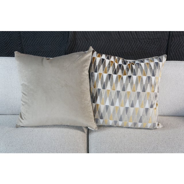 Minimalist Modern Nabu Sofa in Sand Fabric With Geometric Accent Pillows Couch For Sale - Image 6 of 15