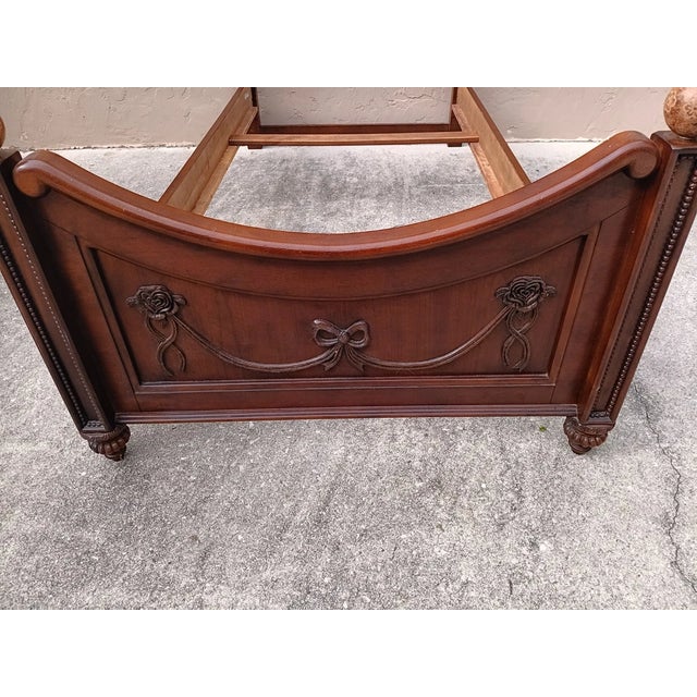 Vintage Twin Headboard Footboard Rails Dark Wood Tone For Sale - Image 4 of 6