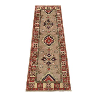 Kazak Runner 2’1” X 5’11” Brown Wool Tribal Hand-Knotted Oriental Rug For Sale