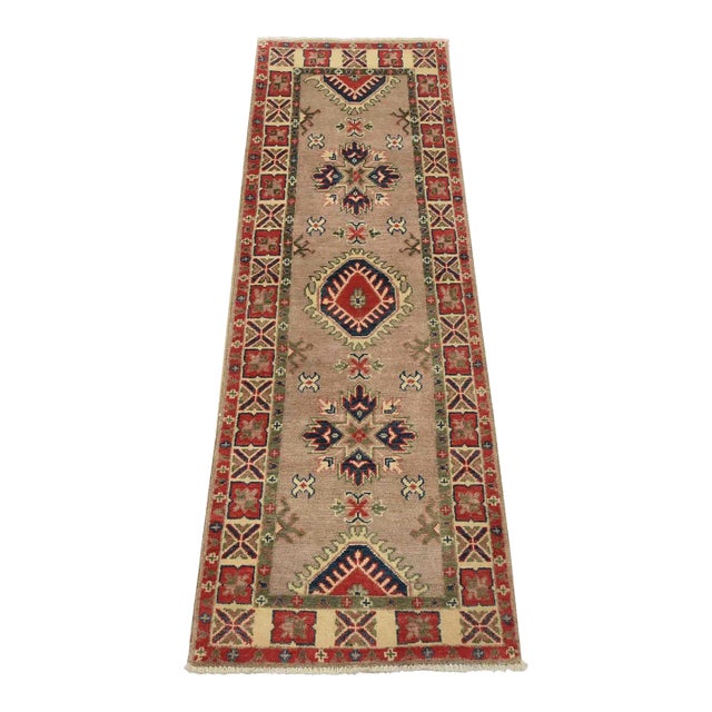Kazak Runner 2’1” X 5’11” Brown Wool Tribal Hand-Knotted Oriental Rug For Sale