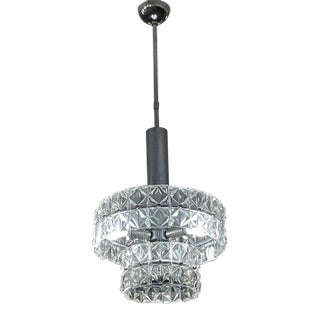 1960s Italian Targetti Sankey Glass & Chrome 3 Light Chandelier For Sale