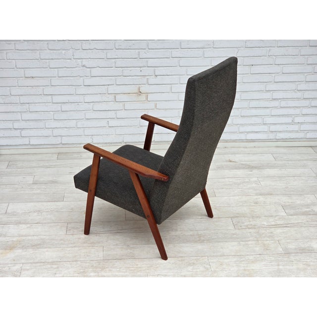 Danish Highback Armchair in Fabric and Teak, 1970s For Sale - Image 12 of 16
