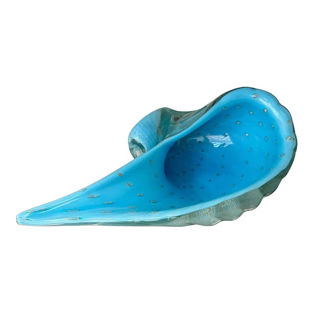 Murano Barbini Venetian Baby Blue Conch Seashell Bowl For Sale
