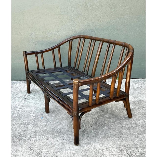 Late 20th Century Vintage McGuire Bent Rattan Loveseat For Sale - Image 5 of 12