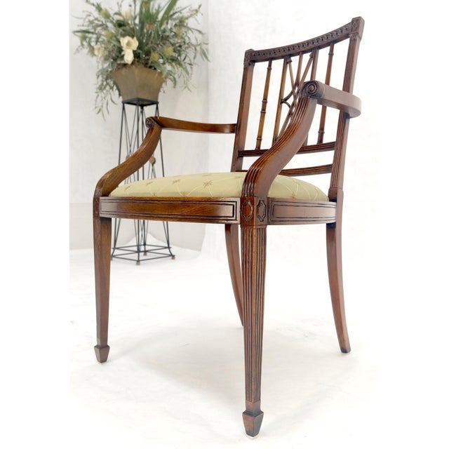 Very Fine Carved Mahogany Open Arm Faux Bamboo Arrows Back Armchair MINT For Sale - Image 9 of 11