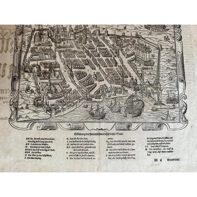 Braun & Hogenberg, Bordeaux City View, Original Woodcut, 1575 For Sale - Image 3 of 10