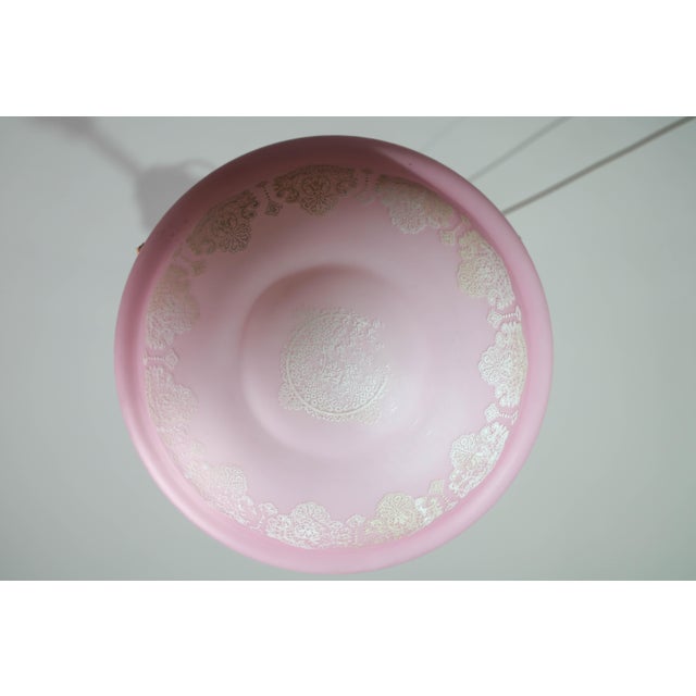 Italian Midcentury Pink Art Decò Vintage Glass Chandelier With Decorations, 1950 For Sale - Image 13 of 17