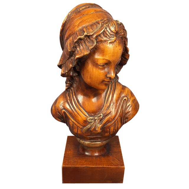Carved Wooden Sculpture of a Girl, 1960s For Sale