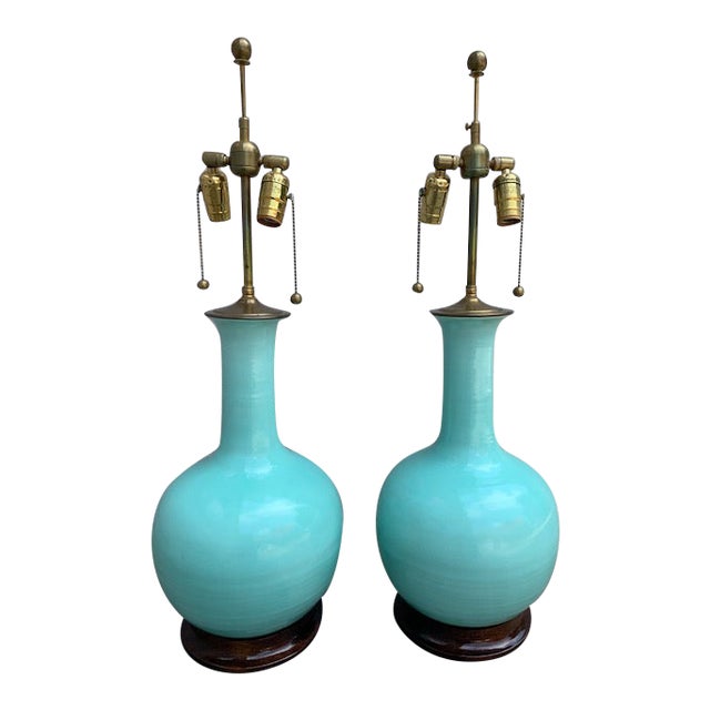 Christopher Spitzmiller Turquoise Gourd Lamps - a Pair For Sale