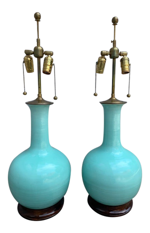 Christopher Spitzmiller Turquoise Gourd Lamps - a Pair