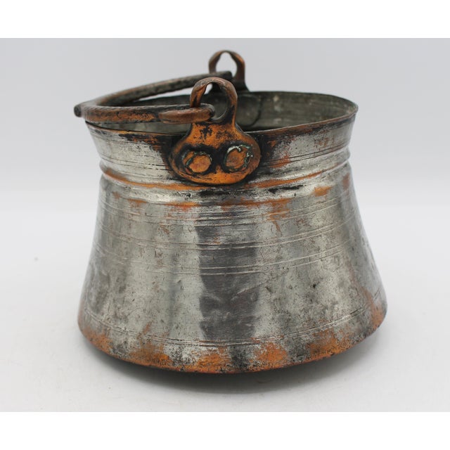 Dated 1894 Armenian tinned copper cooking or yogurt pot. Decorated with concentric incised bands, one with an inscription...