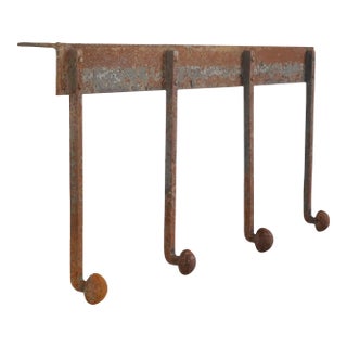 Antique Wrought Iron Industrial Peg Wall Rail Rack For Sale