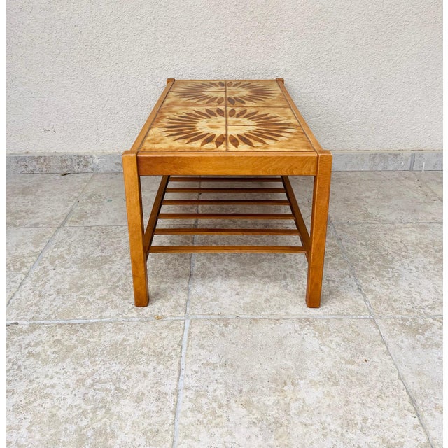 Wood Vintage Teak and Ceramic Coffee Table with Sun Motif, 1960 For Sale - Image 7 of 13