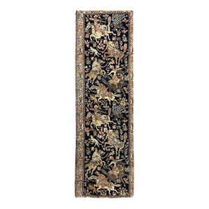 KASHMIR SILK Royal Hunting Scene Vintage Runner Rug 2.6 x 10