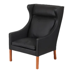 Wing Chair Armchair in Black Bison Leather by Børge Mogensen for Fredericia, 1960s