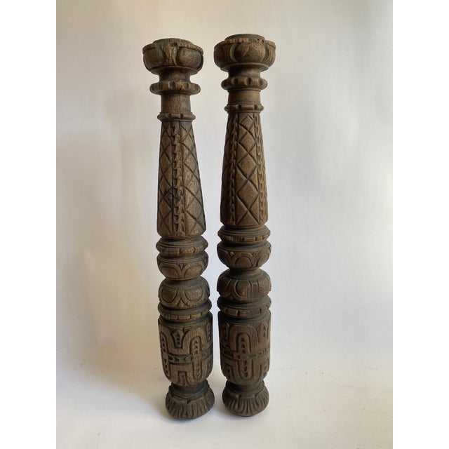 Tribal Pair of Carved Wood Columns For Sale - Image 3 of 11