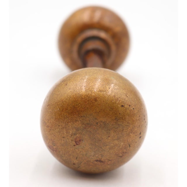 Metal Pair of Vintage 2 In. Plain Round Brass Door Knobs For Sale - Image 7 of 9