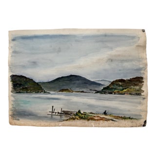 Henry Emil Salloch Original Watercolor on Paper Coastal Bay, 1944. For Sale