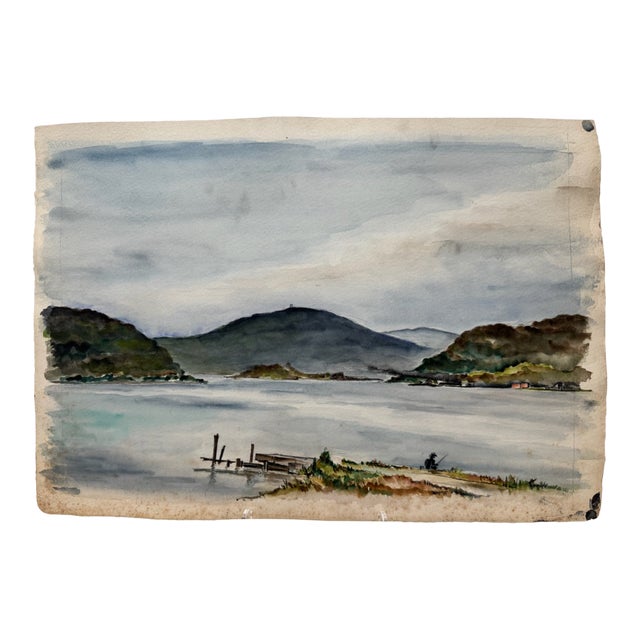 Henry Emil Salloch Original Watercolor on Paper Coastal Bay, 1944. For Sale