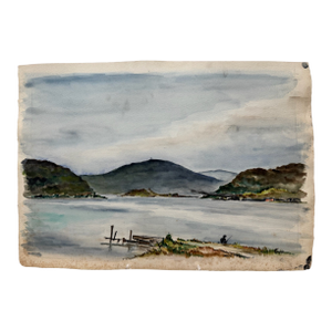 Henry Emil Salloch Original Watercolor on Paper Coastal Bay, 1944.