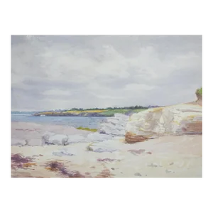 Early 20th Century French Plein Air Rocky Beach Watercolor Painting