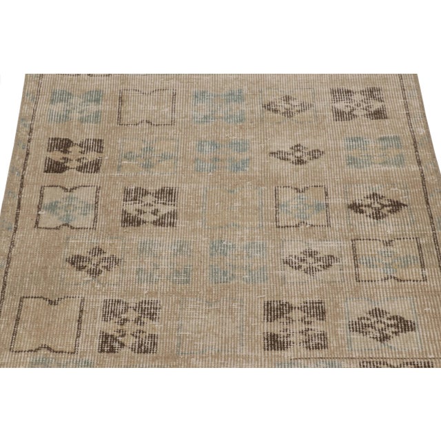 Rug & Kilim Vintage Distressed Runner Rug, Beige-Brown & Blue Geometric Motifs - Rug & Kilim For Sale - Image 4 of 8