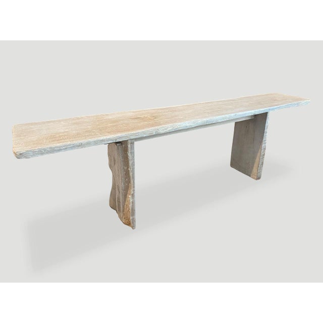 Andrianna Shamaris Live Edge Bleached Teak Wood Console Table For Sale - Image 10 of 18