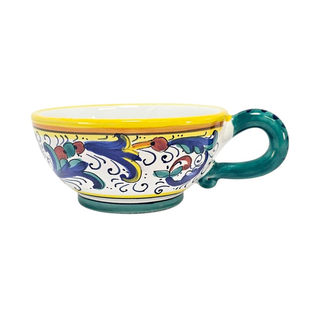 White Late 20th Century Italian Labor Deruta Hand-Painted Maiolica Cups and Saucers, Set of 4 For Sale - Image 8 of 18