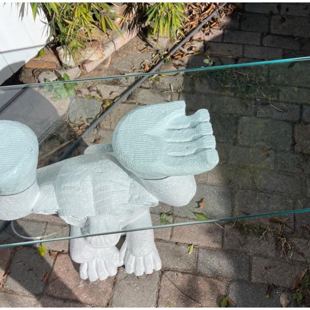 White 1970s Monkey Form Composite & Glass Console Sofa Table For Sale - Image 8 of 9