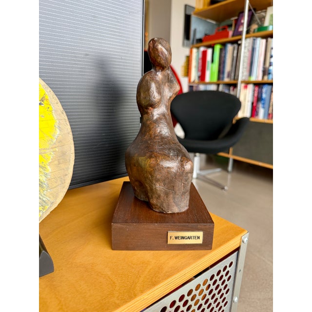 Mid-Century Modern Mid Century Francis Weingarten Belgium Ceramic Female Torso Sculpture European Expressionist Clay Figure Wood Base For Sale - Image 3 of 15