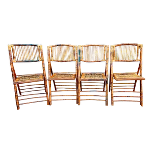 Vintage Bamboo Folding Chairs-Set of 4