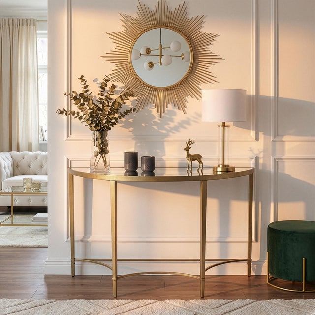 Versatile and sleek, this eye-catching console table gracefully greets guests when you sit it on the wall across near...