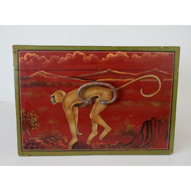 Anglo-Indian, Asian Hand-Crafted & Painted Large Lidded Storage/Chest With Brass Hardware For Sale - Image 12 of 18