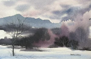 Winter Mountain Vista Original Watercolor Painting by Pamela Wilhelm