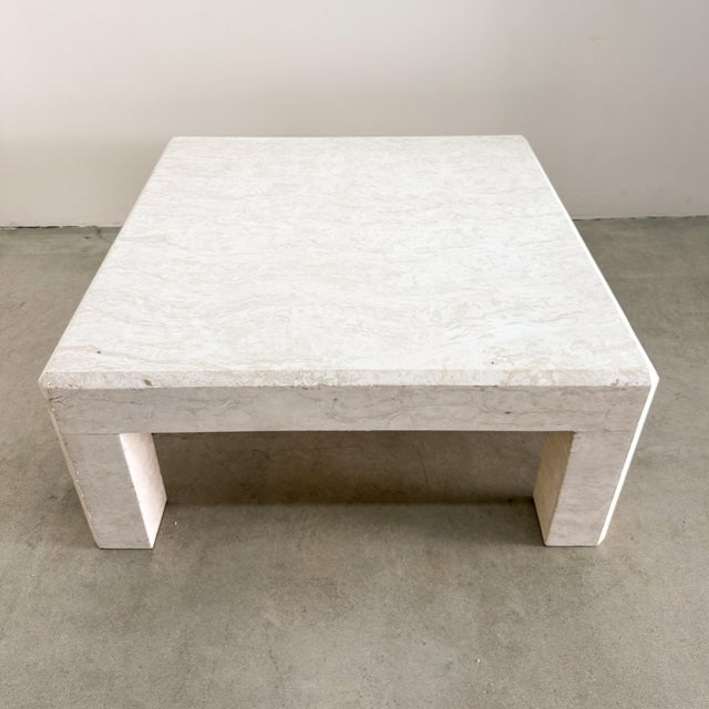 Angelo Mangiarotti Vintage Square Postmodern Travertine Stone Parsons Coffee Table | 1980s Italian For Sale - Image 4 of 14