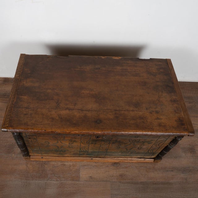 Mid 19th Century Hungarian Carved Pine Flat Top Trunk Dated 1848 For Sale - Image 5 of 15