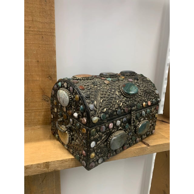 Vintage Agate Encrusted Moroccan Wedding Trunk For Sale In Dallas - Image 6 of 7