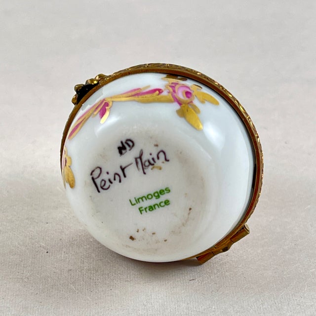 Limoges Paris Porcelain Round Rose Trinket Box For Sale - Image 9 of 9