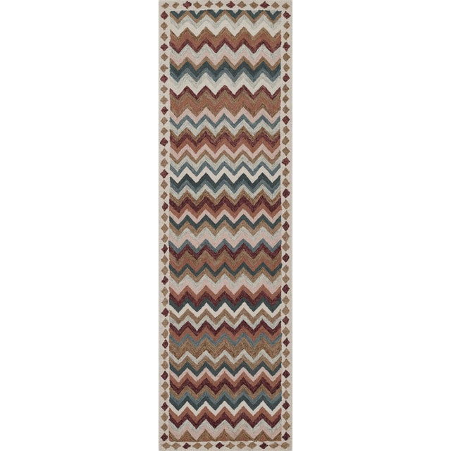 Taupe Erin Gates by Momeni Abbot Blue & Taupe Chevron Wool Rug 2'3" X 8' Runner For Sale - Image 8 of 12