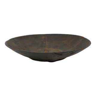 Vintage Brutalist Iron Bowl With Fine Original Age Patina For Sale