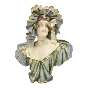 Early 20th Century Glazed Turn Tepltiz Amphora Bust of Woman