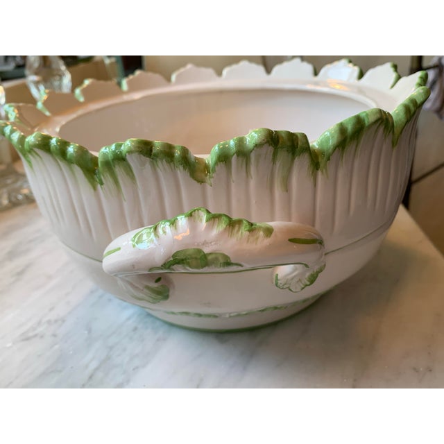 1960s Mid Century Italian Green & White Pottery Tureen by Bassano For Sale - Image 5 of 12