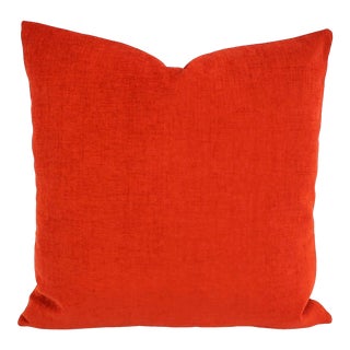 Arc Com Fabric Spirit in Watermelon Pillow Cover - 20" X 20" Solid Bright Red Chenille Cushion Case For Sale